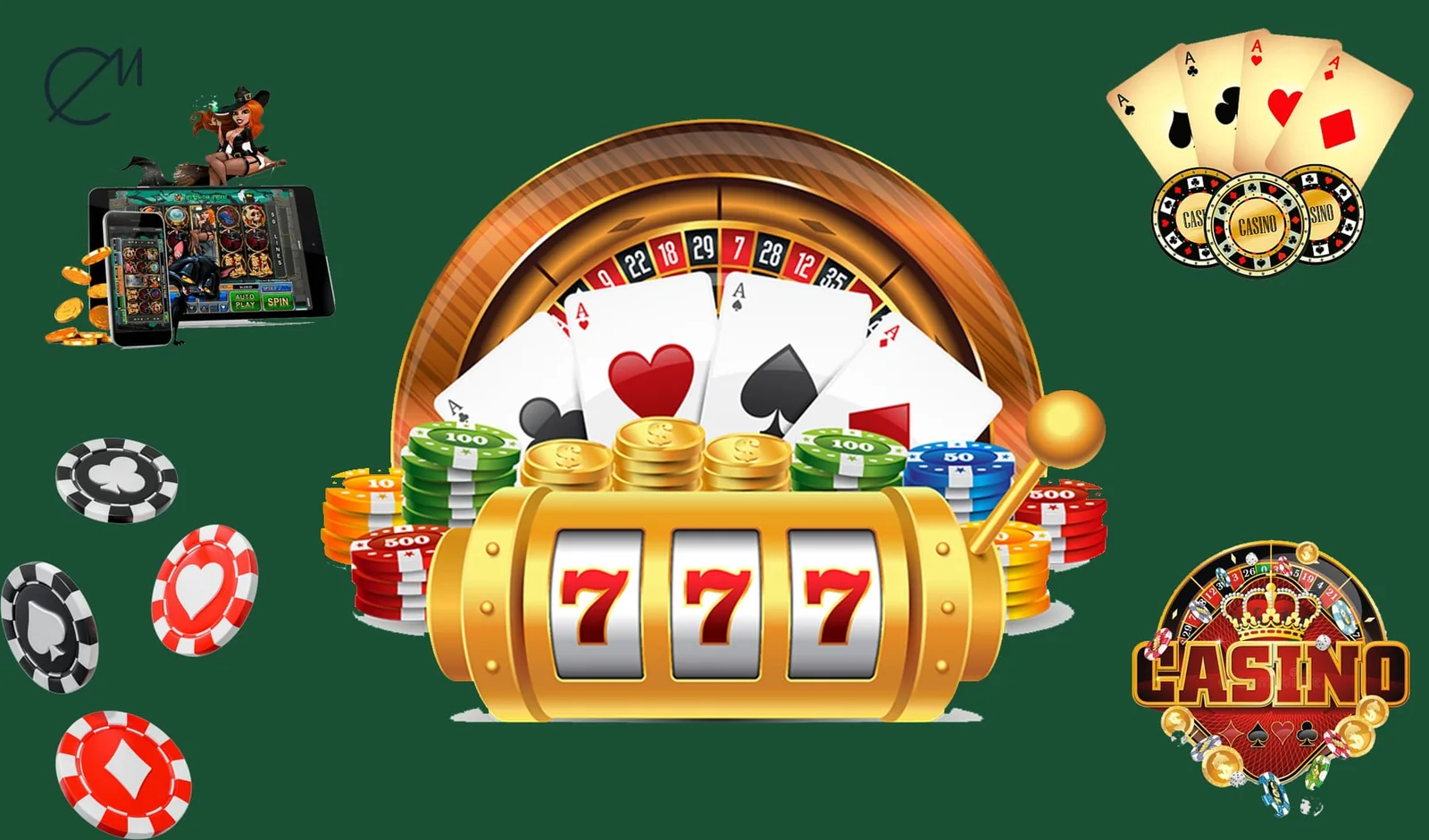 Suasana meja kasino digital FOR4D dengan kartu dan chip permainan