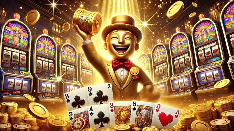 Layar permainan slot dengan simbol bonus dan reel